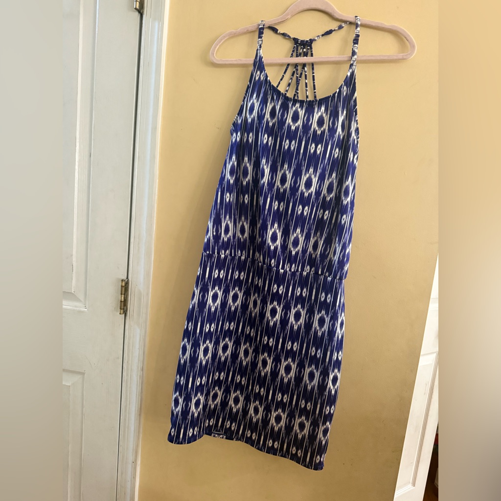 Athleta Aqualuxe Print Swim Dress In Amalfi Blue Ikat, Medium